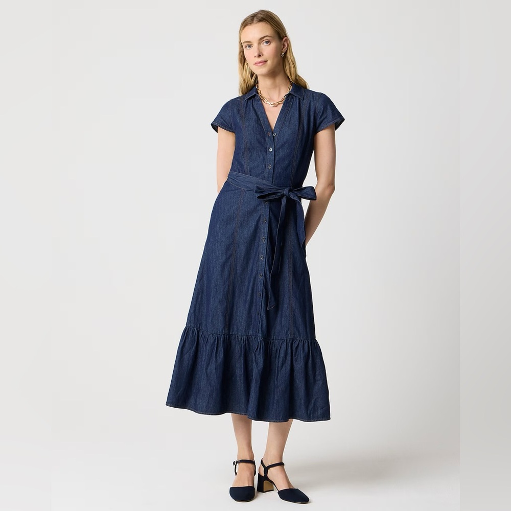 NWT J Crew Factory Chambray tie-waist shirt-dress in Rendezvous Blue Wash SZ 12